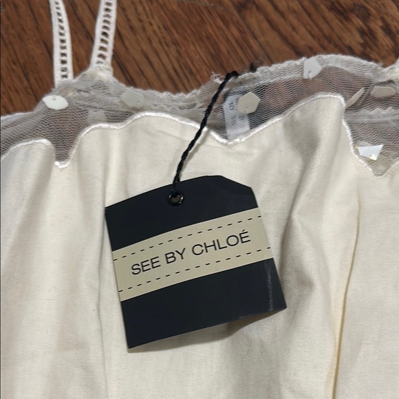 NWOT See by Chloe Cream Sheer Polka Dot SequinTop, size 6 / 42 - Picture 8 of 8